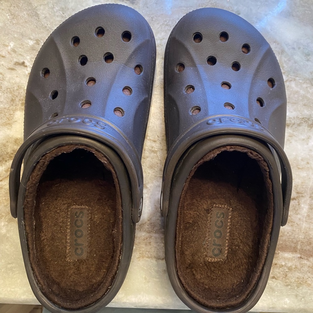 Brown fuzzy CROCS